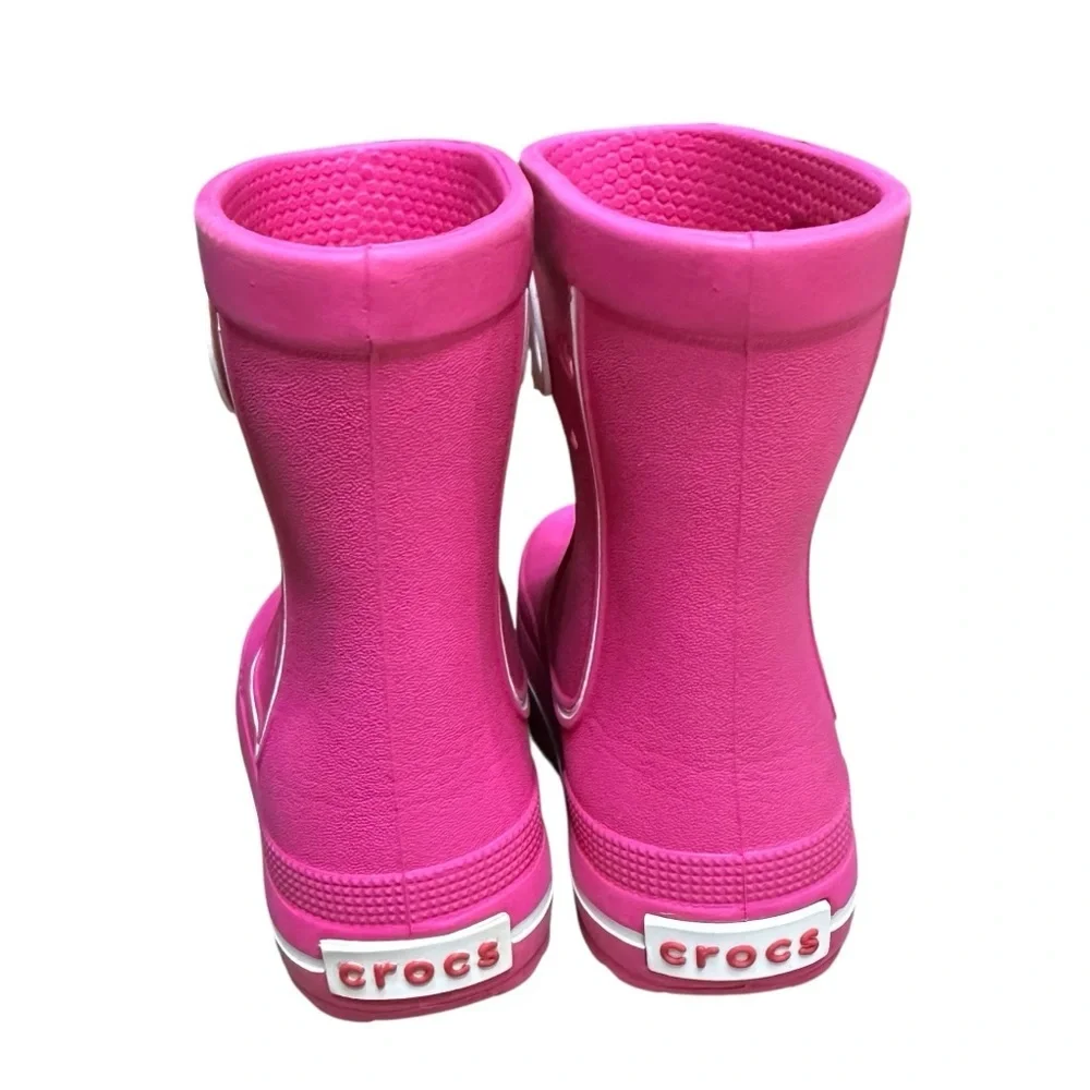 CROCS Pink Rain Boots Size 6/7 Toddler Slip On Comfy Rubber Girly